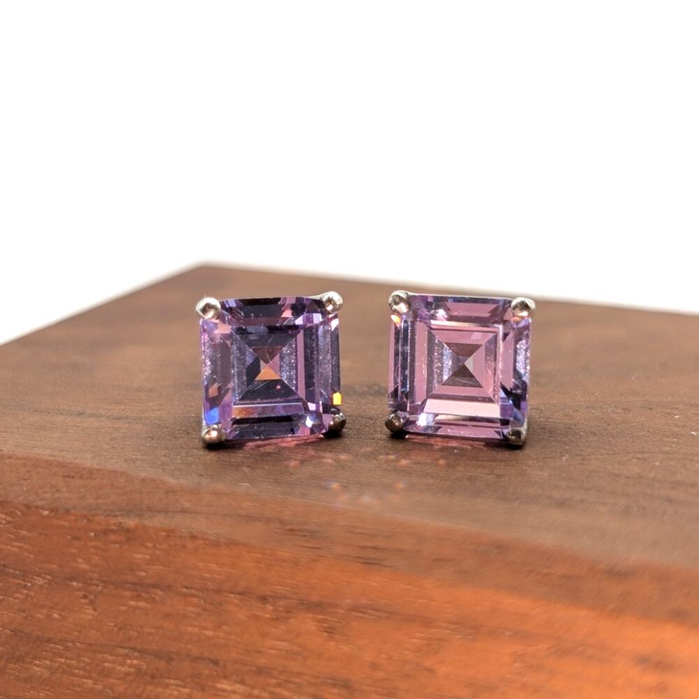 BBJ 925 Sterling Lavender Tourmaline Princess Cut Basket Set Stud Earrings